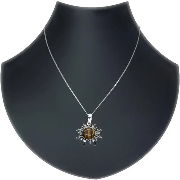 Tiger Eye Natural Stone Sun Shaped Pendant Necklace Healing Gemstone Pendant - Picture 2 of 4